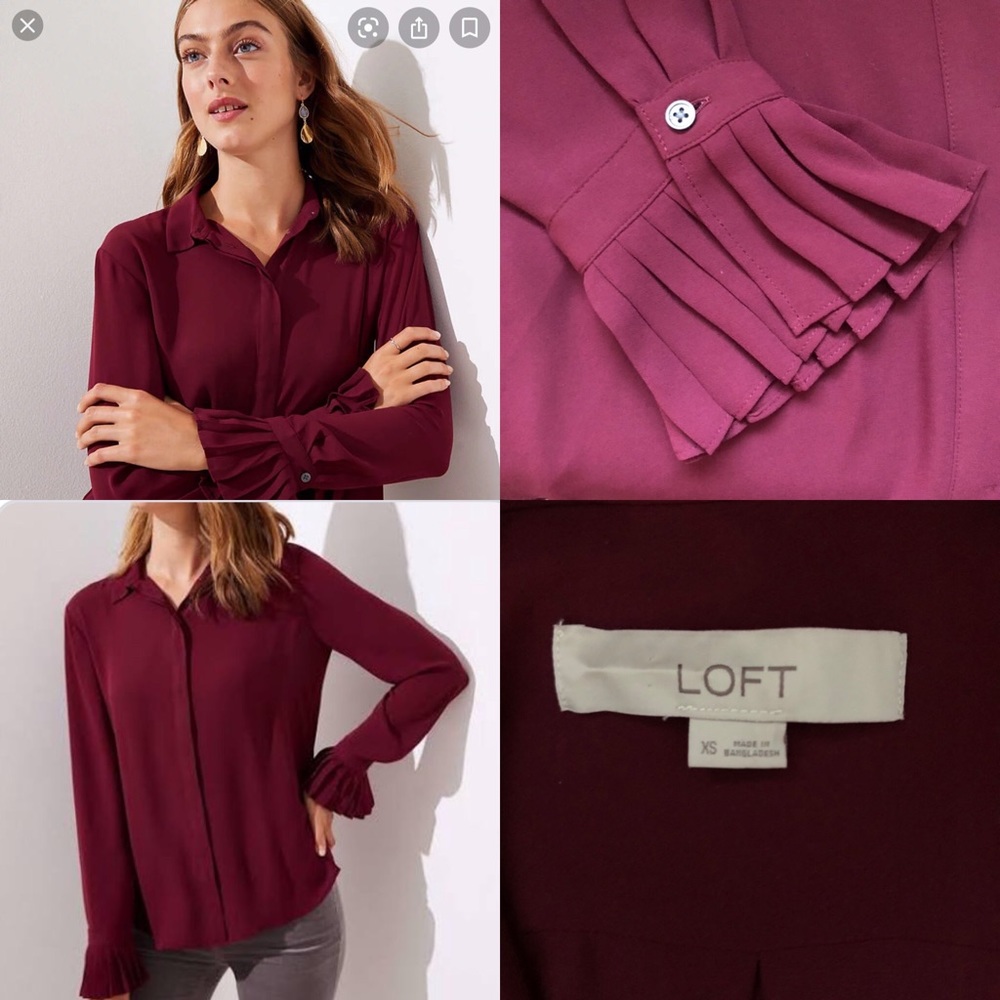 Ann Taylor LOFT pleated cuff utility blouse XS